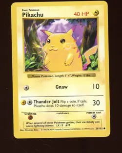 1999 Pokemon TCG Base Set Shadowless #58 Pikachu Yellow Cheeks - Image 1