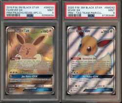 Lot (2) Pokemon SM Black Star Prm Tag Team Eevee Gx Prm Pikachu Spcl Coll PSA 9 - Image 1