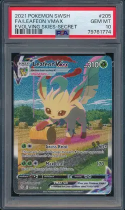 2021 Pokemon Sword & Shield 205 FA Leafeon VMAX Evolving Skies Secret PSA 10 774 - Image 1