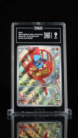 2025 POKEMON MEP EN-ME BLACK STAR PROMO #010 RIOLU TAG 9 not PSA - Image 1
