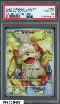 2024 Pokemon TWN EN Illustration Rare #181 Hisuian Growlithe PSA 10 GEM MINT - Image 1
