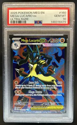 2025 Pokemon Mega Evolution Lucario ex Ultra Rare #160/132 PSA 10 GEM MINT - Image 1