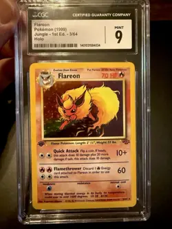 1st Edition Flareon 3/64 - CGC 9 MINT - Jungle - Holo - Pokemon TCG - Image 1