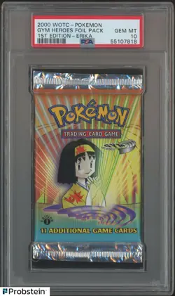 2000 WOTC Pokemon 1st Edition Gym Heroes Foil Booster Pack Erika PSA 10 GEM MINT - Image 1
