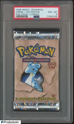 1999 Pokemon Fossil 1st Edition Foil Booster Pack Lapras Art PSA 8 NM-MT - Image 1