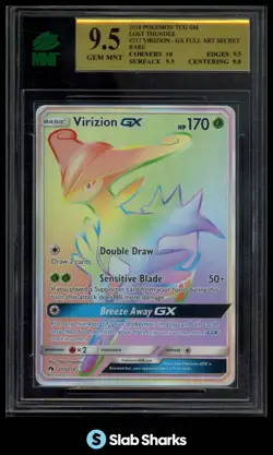2018 POKEMON LOST THUNDER #217/214 VIRIZION GX FULL ART SECRET RARE MNT 9.5 - Image 1