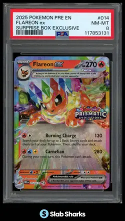 2025 POKEMON PRE EN #014/131 FLAREON EX SURPRISE BOX EXCLUSIVE PSA 8 - Image 1
