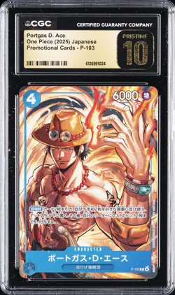 2025 ONE PIECE PROMO CARDS JPN #P-103 PORTGAS D. ACE CGC 10 PRISTINE - Image 1