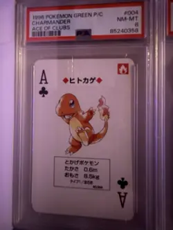 1996 Pokemon Charmander Green Back Poker Playing Card Ace of Clubs, PSA 8 - Image 1