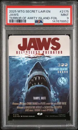 2025 MTG SECRET LAIR DROP #2175 JAWS, RELENTLESS PREDATOR PSA 9 - Image 1