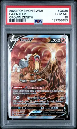 2023 POKEMON SWORD & SHIELD CROWN ZENITH #GG36 FULL ART/ENTEI V PSA 10 - Image 1