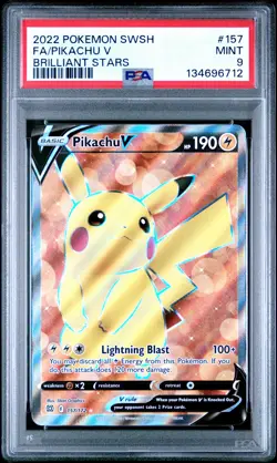 2022 POKEMON SWORD & SHIELD BRILLIANT STARS #157 FULL ART/PIKACHU V PSA 9 - Image 1