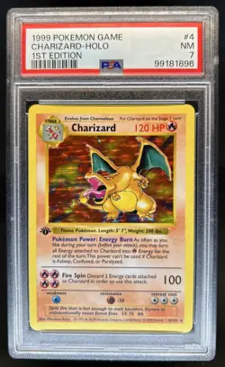 1999 Pokemon 1st Edition Charizard Shadowless Holo #4/102 PSA 7 - Image 1