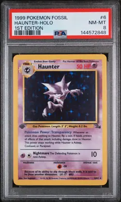 1999 POKEMON FOSSIL 1ST EDITION #6 HAUNTER-HOLO PSA 8 - Image 1