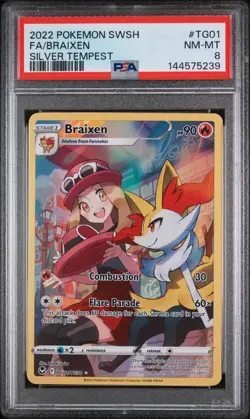 2022 POKEMON SWORD & SHIELD SILVER TEMPEST #TG01 FULL ART/BRAIXEN PSA 8 - Image 1