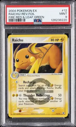 2004 POKEMON EX FIRE RED & LEAF GREEN #12 RAICHU-REVERSE FOIL PSA 9 - Image 1