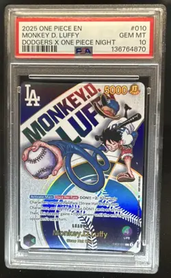 2025 One Piece Monkey D. Luffy Dodgers X One Piece Night #EB02-010 PSA 10 - Image 1