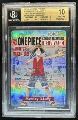 2026 One Piece Monkey D. Luffy College BK US Voyage Promo #P-055 BGS 10 Pristine - Image 1