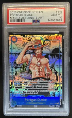 2025 One Piece Portgas D. Ace Secret Rare Manga Alt Art #OP13-119 PSA 10 - Image 1