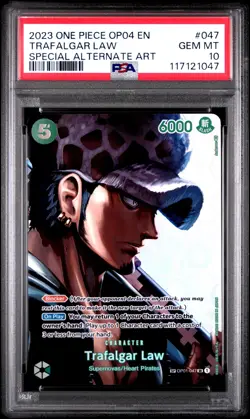 2023 ONE PIECE OP04-KINGDOMS OF INTRIGUE #047 TRAFALGAR LAW PSA 10 - Image 1