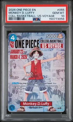 2026 ONE PIECE PROMOS ONE PIECE COLLEGE BK: US VOYAGE MONKEY D. LUFFY PSA 10 - Image 1