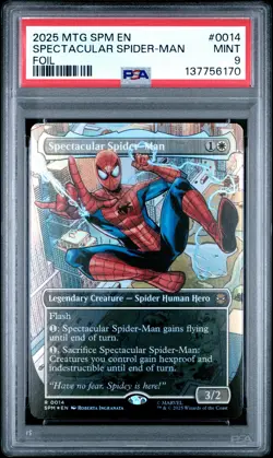 2025 MTG MARVEL'S SPIDER-MAN FOIL #0014 SPECTACULAR SPIDER-MAN PSA 9 - Image 1
