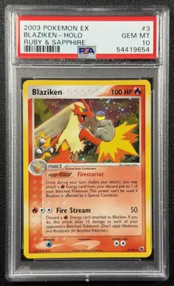 BLAZIKEN PSA 10 2003 POKEMON EX RUBY & SAPPHIRE #3/109 HOLO GEM MINT - Image 1