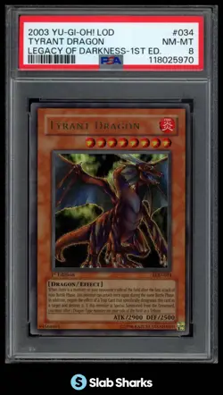 2003 YU-GI-OH! LEGACY OF DARKNESS 1ST EDITION LOD-034 TYRANT DRAGON PSA 8 - Image 1
