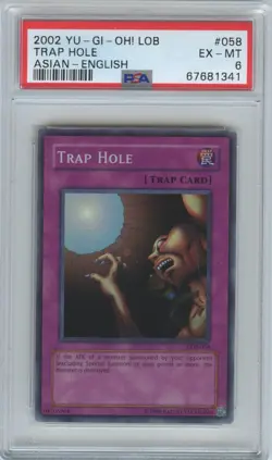 2002 Yu-Gi-Oh! Trap Hole Super Rare Asian-English #LOB-058 PSA 6 EX-MT - Image 1