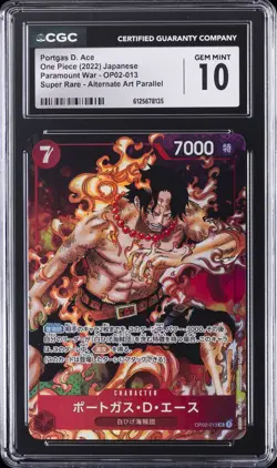 2022 ONE PIECE PARAMOUNT WAR JPN ALT ART PORTGAS D. ACE CGC 10 GEM MINT - Image 1