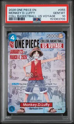 2026 ONE PIECE PROMOS ONE PIECE COLLEGE BK: US VOYAGE MONKEY D. LUFFY PSA 10 - Image 1