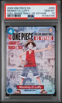 2026 ONE PIECE PROMOS ONE PIECE COLLEGE BK: US VOYAGE MONKEY D. LUFFY PSA 10 - Image 1