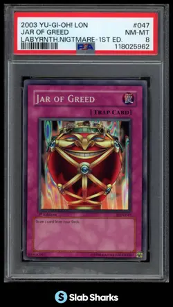 2003 YU-GI-OH! LON 1ST EDITION LON-047 JAR OF GREED SUPER RARE PSA 8 - Image 1