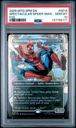 2025 MTG MARVEL'S SPIDER-MAN FOIL #0014 SPECTACULAR SPIDER-MAN PSA 10 - Image 1