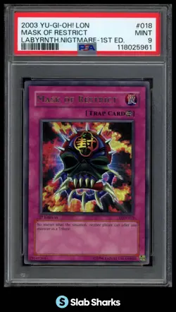 2003 YU-GI-OH! LABYRINTH OF NIGHTMARE 1ST EDITION LON-018 MASK RESTRICT PSA 9 - Image 1