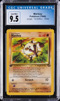1999 POKEMON #55/64 JUNGLE 1ST EDITION MANKEY CGC 10 GEM MINT - Image 1