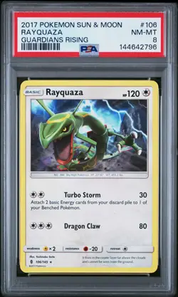 2017 POKEMON SUN & MOON GUARDIANS RISING #106 RAYQUAZA PSA 8 - Image 1