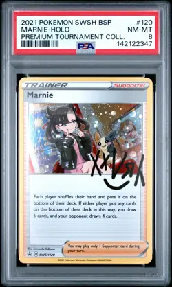 2021 POKEMON SWSH BLACK STAR PROMO MARNIE PREM TOURNAMENT COLL MARNIE-HOLO PSA 8 - Image 1
