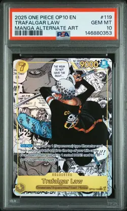 2025 ONE PIECE OP10-ROYAL BLOOD MANGA ALTERNATE ART #119 TRAFALGAR LAW PSA 10 - Image 1