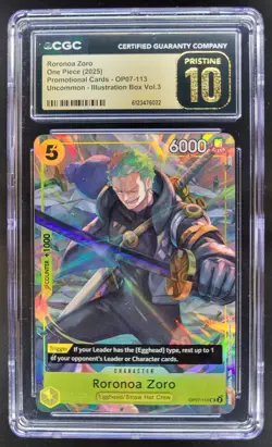 2025 ONE PIECE RORONOA ZORO ILLUSTRATION BOX PROMO OP07-113 CGC 10 PRISTINE RC7 - Image 1