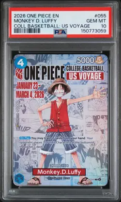 2026 ONE PIECE PROMOS ONE PIECE COLLEGE BK: US VOYAGE MONKEY D. LUFFY PSA 10 - Image 1