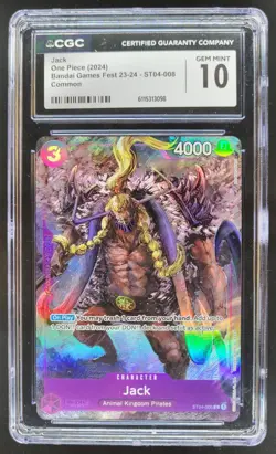 2024 ONE PIECE JACK BANDAI GAMES FEST ST04-008 CGC 10 RC7 - Image 1