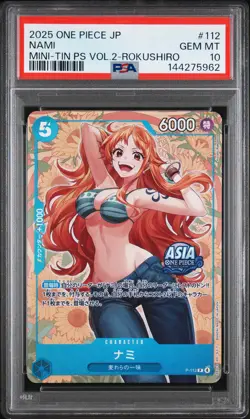 2025 ONE PIECE JPN MINI-TIN PACK SET VOL.2 KOUSHI ROKUSHIRO #112 NAMI PSA 10 - Image 1