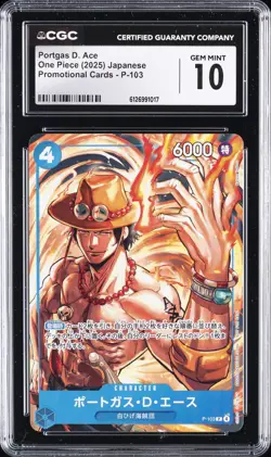 2025 ONE PIECE PROMO CARDS JPN #P-103 PORTGAS D. ACE CGC 10 GEM MINT - Image 1