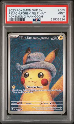 2023 POKEMON SVP POKEMON X VAN GOGH PROMO #085 PIKACHU WITH GREY FELT HAT PSA 9 - Image 1