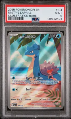 2025 Pokemon DRI EN Misty's Lapras Illustration Rare #194 PSA 9 MINT - Image 1