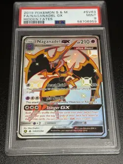 2019 POKEMON SUN & MOON HIDDEN FATES #SV63 FULL ART/NAGANADEL GX PSA 9 - Image 1