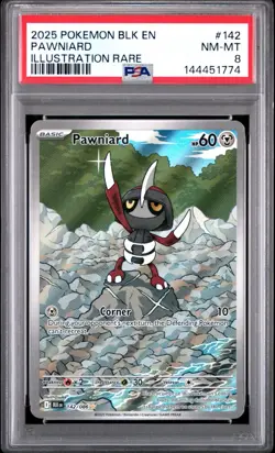 2025 Pokemon Black Bolt Pawniard 142/086 Illustration Rare PSA 8 - Image 1