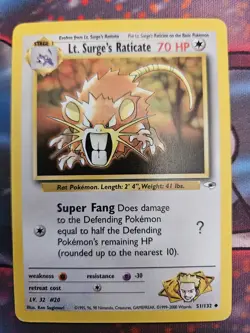 Pokemon TCG Lt. Surge's Raticate 51/132 Common Gym Heroes Pokemon 2000 WOTC LP - Image 1