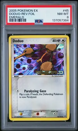 2005 POKEMON EX EMERALD #45 DODUO-REVERSE FOIL PSA 8 - Image 1